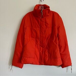 BCBGMaxAzria Orange Down Turtleneck Puff Jacket Sz M Gorpcore Winter Resort Ski